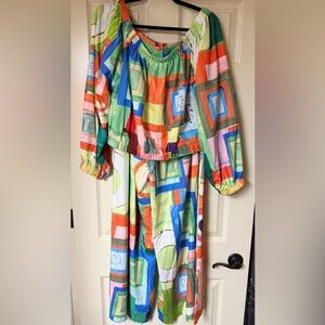 Colorful Geometric Off-Shoulder 2 piece shirt & pants